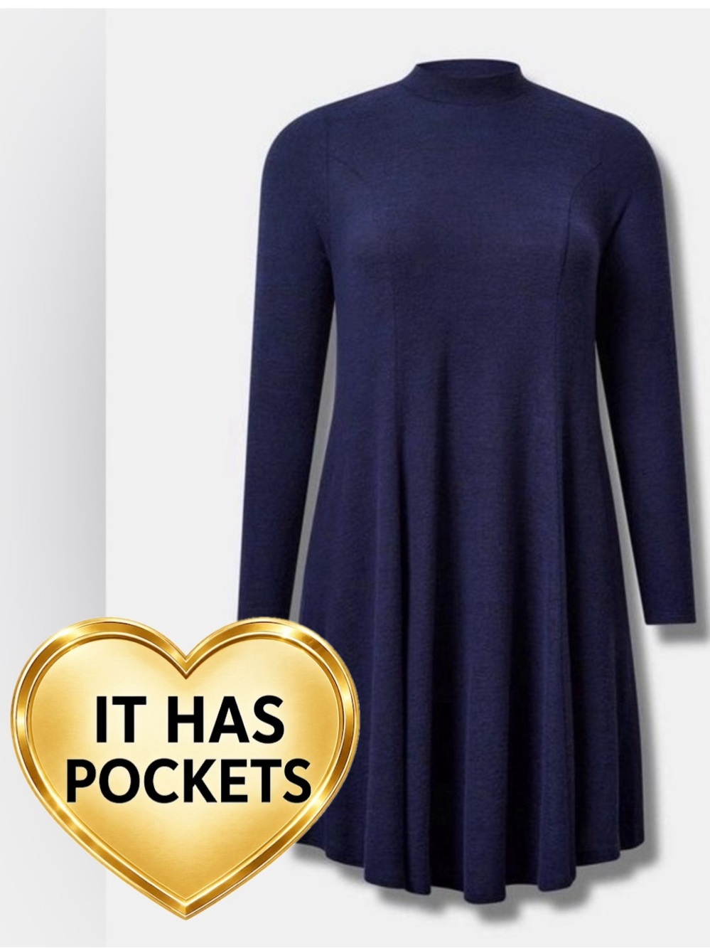At The Knee Hacci Mock Neck Fit N Flare Dress 0X